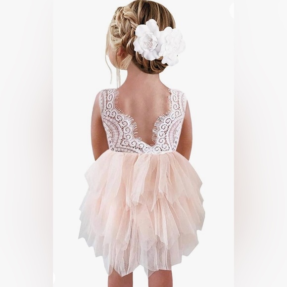 Other - 2Bunnies Girl Peony Lace Back A-Line Tiered Tutu Tulle Party Flower Girl Dress